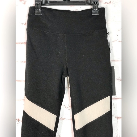 DONNA KARAN Active Activewear Leggings black with tan mesh panel Size XS NWT - Picture 4 of 15